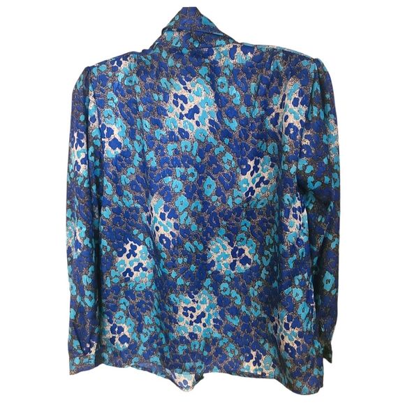 Silky Vtg Blue Leopard Blouse Jason Roberts - Picture 2 of 4